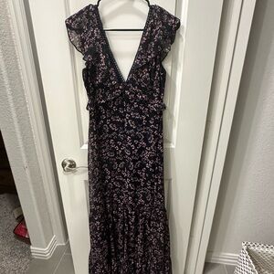 Lulu's Darling Daydream Navy Blue Floral Print Ruffled Maxi Dress